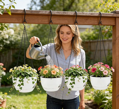 Set of 4-8 Inch Self Watering Hanging Planters for Indoor Outdoor，Hanging Plant Pots with Drainage & Removable Tray, Hanging Pots Holder for Ivy, Pothos, Ferns, Balcony & Patio, White