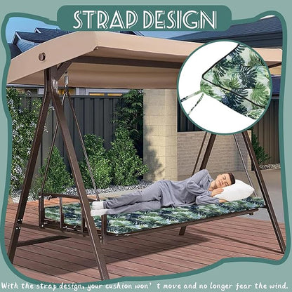 Replacement Cushions for Swing, Swing Cushions 3 Seater Replacement, Waterproof Thicken Washable Pad Cushion for Outdoor Indoor Furniture Swing Patio (Palm Leaves, 40x63 inch)