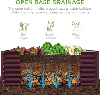 Best Choice Products 4x2x2ft Outdoor Metal Raised Garden Bed, Deep Root Planter Box for Vegetables, Flowers, Herbs w/ 119 Gallon Capacity - Burgundy