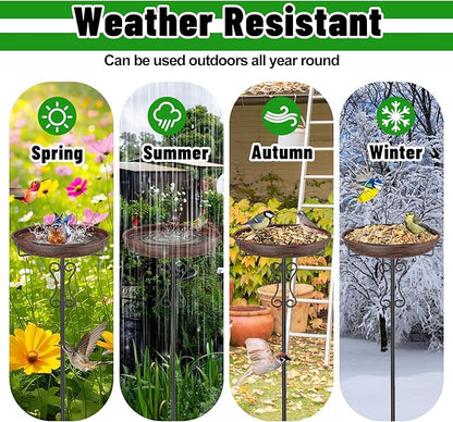 Metal Bird Bath for Outside,Upgraded 5 Pronged Base Birdbath & Feeder Bowl,Vintage Freestanding Birdfeeder for Garden Patio Yard Lawn Decor (Vintage Bronze)