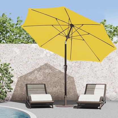 PatioKingdom 9FT Patio Outdoor Umbrella-UPF 50+ Sun Shade with Wind Vent, Push-Button Tilt & Smooth Crank Lift, Rust-Resistant Fiberglass Frame for Garden, Backyard,Yard (Yellow, 9FT)