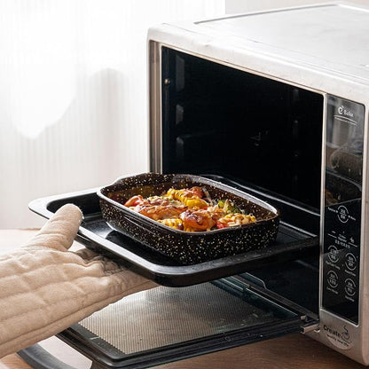 3-Pack Deep Rectangular Ceramic Baking Dishes, Heavy-Duty Oven-Safe Stoneware Casserole Pans for Lasagna Baking, High Heat Resistant Handcrafted Glazed Finish,Speckle Series(13.8''/12''/9.6'' Brown)