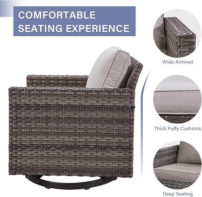 Outdoor Patio Swivel Rocker Chairs - 3 Piece Wicker Patio Furniture Bistro Swivel Rocking Chairs Set with Comfortable Cushions,Sturdy Metal Frame and Side Table for Porch Deck(Mixed Grey/Beige)