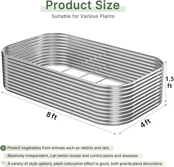 2 Pack Tall 8x4ft Galvanized Raised Garden Bed Outdoor, Metal Garden Bed for Vegetables, Above Ground Garden Box for Flower, Steel Raised Beds for Gardening
