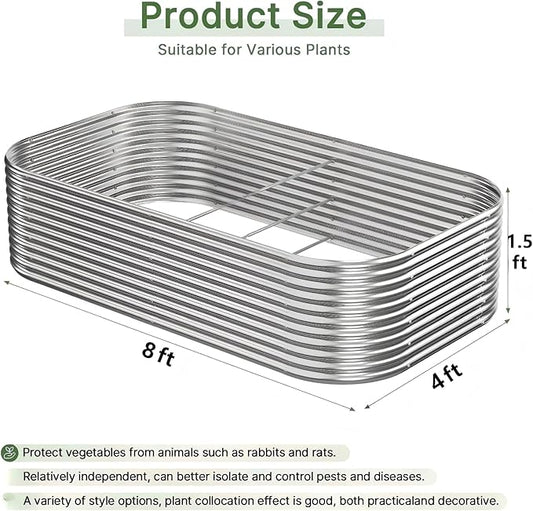 2 Pack Tall 8x4ft Galvanized Raised Garden Bed Outdoor, Metal Garden Bed for Vegetables, Above Ground Garden Box for Flower, Steel Raised Beds for Gardening