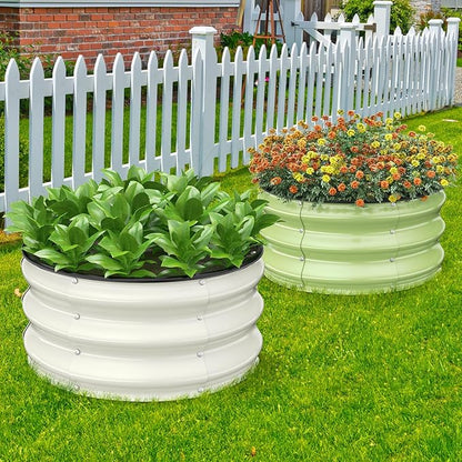 Galvanized Raised Garden Bed 2pcs 2×2×1 FT, Round Metal Raised Garden Bed Outdoor Planter Box with Open Bottom, Rust-Resistant Steel Garden Bed for Vegetables Herbs Flowers, Easy Assembly