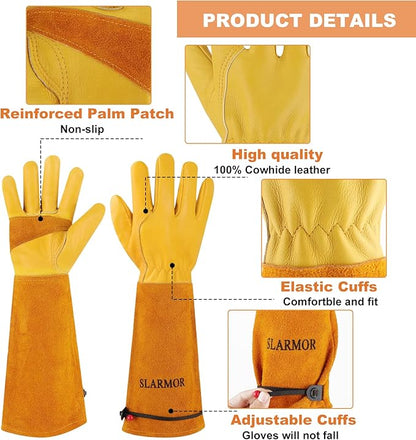 Long Gardening-Gloves Women/Men-Thorn proof Rose Pruning Heavy Duty Gauntlet, Best Garden Gifts for Gardener-L