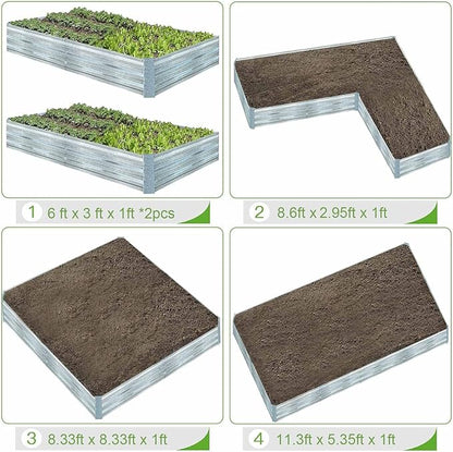 Galvanized Raised Garden Beds 2-Pack (6x3x1ft Each) – Popular Heavy-Duty Metal Planter Box with 4 Support Bars for Vegetables, Herbs, Flowers, Space-Saving Size for Small Yards & Patios