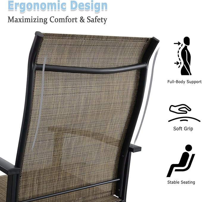 Patio Dining Chairs Set of 4, Outdoor Dining Chairs with High Back, Metal Outdoor Chair Set with Comfort and Durability, Patio Chair for Deck Lawn Kitchen Garden Backyard, Mocha