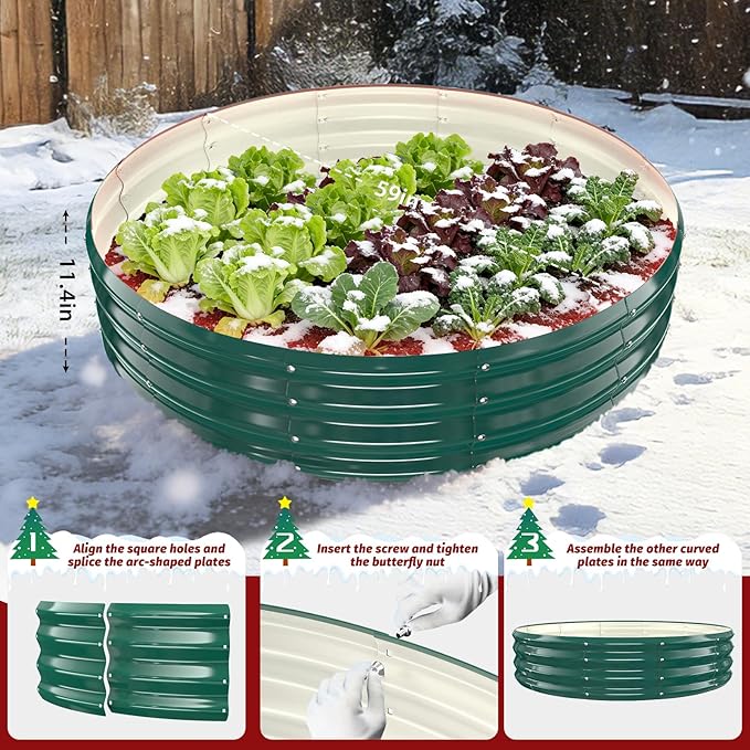 12 Inch Tall Heavy-Duty Round Steel Rised Garden Bed – Wave-Shaped Design Galvanized Metal Planter Box for Vegetables Flowers Succulent at Patio/Garden Outdoor (Green, 60" Diameter)