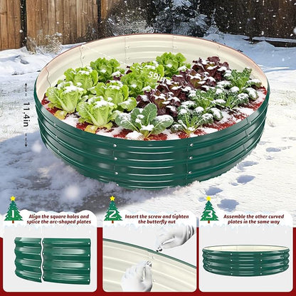 12 Inch Tall Heavy-Duty Round Steel Rised Garden Bed – Wave-Shaped Design Galvanized Metal Planter Box for Vegetables Flowers Succulent at Patio/Garden Outdoor (Green, 60" Diameter)