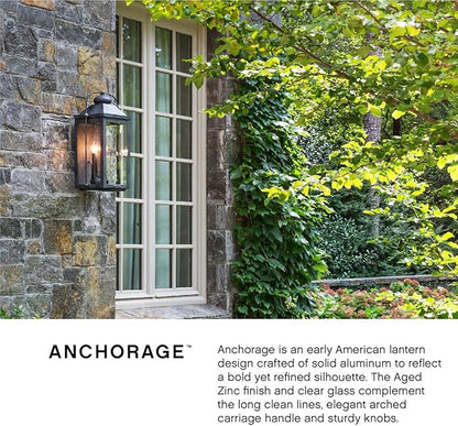 Hinkley Anchorage Small Single Light Wall Mount Lantern - Estate & Heritage Series, Aluminum, Clear Glass - Aged Zinc Finish