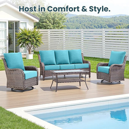 Outdoor Chair Cushions, 6 Inch Thick Patio Seat & Back Cushions Set with Removable Cover, Waterproof Patio Cushions for Outdoor Furniture, 22 x 24 Inch, Sky Blue 4- Set