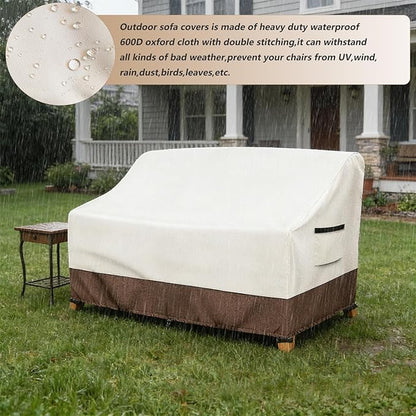 Waterproof Patio Sofa Cover, Heavy Duty 3-Seater Outdoor Couch Cover Size Up to 79W x 38D x 35H Inches, Lawn Patio Furniture Covers with Air Vent (Beige)
