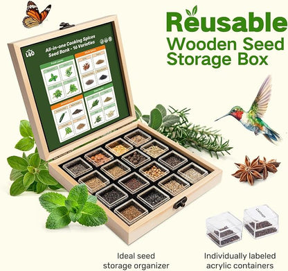 LUSH&DEW Culinary Herbs Kitchen Garden Seed Bank, Gardening Gifts for Women Men, 16 Varieties Non-GMO Heirloom Seeds for Planting Herb in Raised Garden Beds Windowsill, Survival Kit for Cooking Spices
