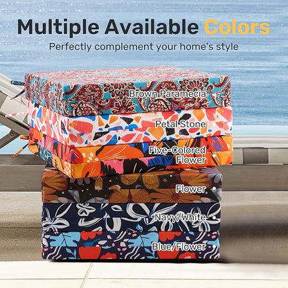 UNIKOME Outdoor Chair Cushions Pack of 4, Water Resistant Patio Cushions with Ties, High Density Sponge Filling Square Corner Seat Cushions for Outdoor Furniture, 24"*24"*4", Colored Flower