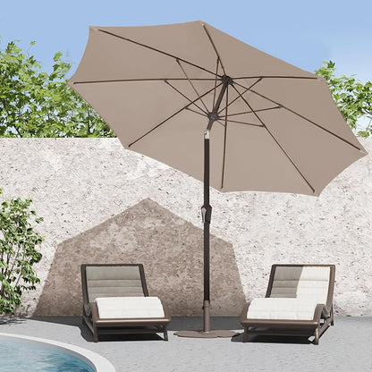 PatioKingdom 9FT Patio Outdoor Umbrella-UPF 50+ Sun Shade with Wind Vent, Push-Button Tilt & Smooth Crank Lift, Rust-Resistant Fiberglass Frame for Garden, Backyard,Yard (Beige, 9FT)