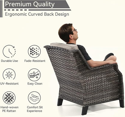 Patio Chairs Set of 2 Rattan Chair Patio Furniture Set with Thick Cushions and All-Weather PE Wicker for Garden, Patio and Porch, Beige