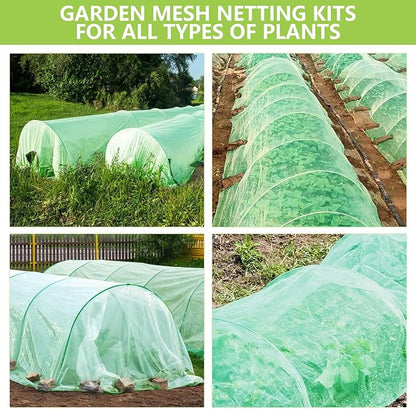 Garden Netting Kit for Raised Beds, 10x30FT Green Ultra Fine Mesh Netting ＆6 Sets of 8FT Garden Hoops, Insect Netting Row Cover Net Protect Plants Vegetable Fruits Flowers