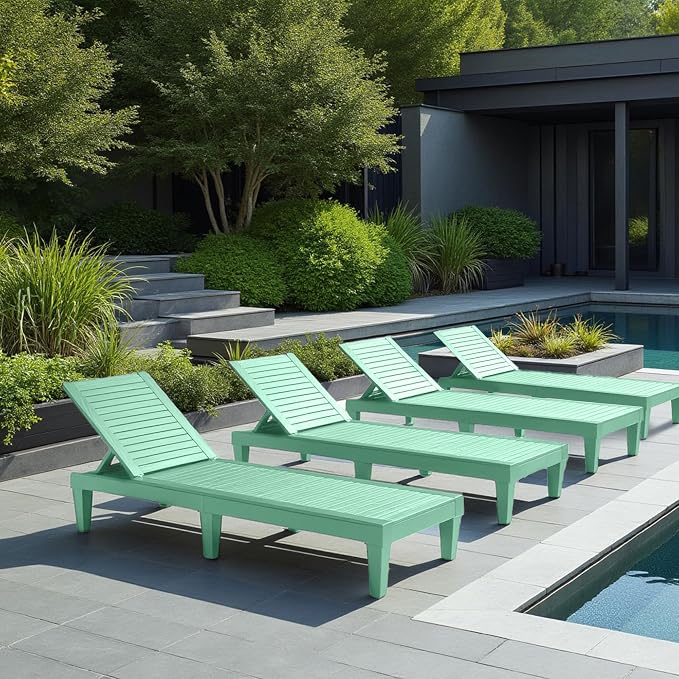 Nestl Sun Tanning Chair - Sage Green Chaise Lounge Chair Outdoor, Lightweight Pool Lounge Chairs Set of 12, Adjustable 5-Position Reclining Lawn Chair, Waterproof Beach Outdoor Lounge Chairs