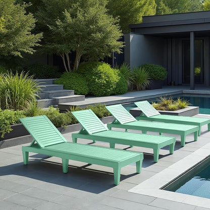 Nestl Sun Tanning Chair - Sage Green Chaise Lounge Chair Outdoor, Lightweight Pool Lounge Chairs Set of 6, Adjustable 5-Position Reclining Lawn Chair, Waterproof Beach Outdoor Lounge Chairs