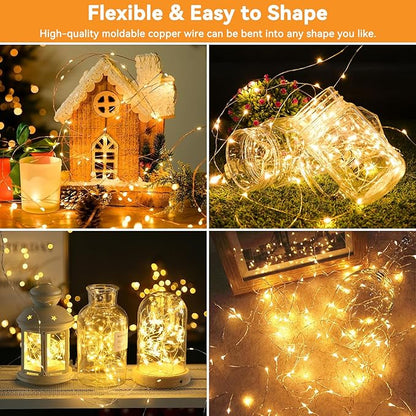 Solar String Lights Outdoor Waterproof 6 Pack Total 198ft 600LED 8 Modes Twinkle Lights Solar Fairy Lights for Patio, Garden Yard Party Tree Christmas Halloween Decoration, Warm White