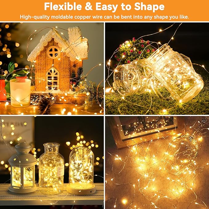 Solar String Lights Outdoor Waterproof 4 Pack Total 132ft 400LED 8 Modes Twinkle Lights Solar Fairy Lights for Patio, Garden Yard Party Tree Christmas Halloween Decoration Warm White