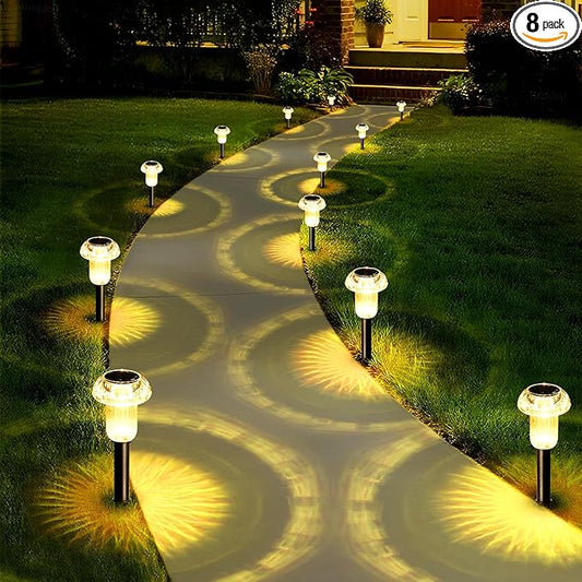 Priddop Solar Lights Outdoor Pathway Waterproof 8 Pack Warm White LED Acrylic Mushroom Decorative Garden Lights for Yard Landscape Patio Outside Decor