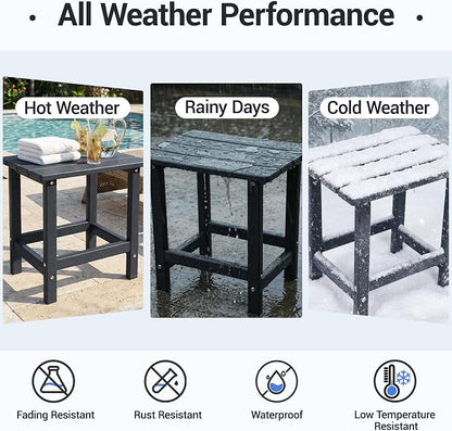 Outdoor Side Table, HDPE Waterproof Patio Side End Tables for Garden, Poolside, Balcony, Deck, Porch, Backyard, Outdoor or Indoor Use, Black, 17.5" L x 12.5" D x 16.5" H