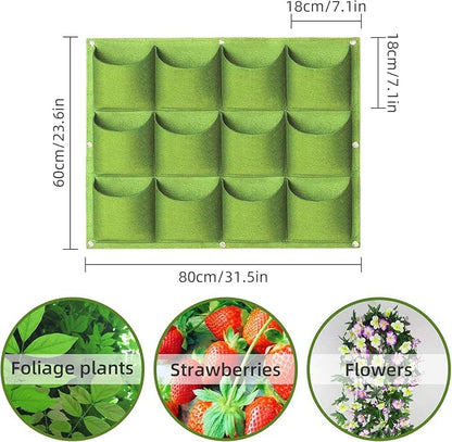 Hanging Planting Grow Bags, 12 Pockets Hanging Vertical Wall Planter Wall Mounted Grow Bag Outdoor Indoor Gardening Vertical Greening Flower Container, Planting Bags Storage Bags(0.6 m × 0.8 m, Green)