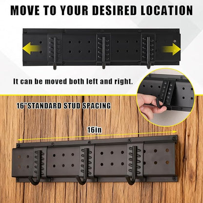 Garvee Garage Tool Organizer Wall Mount, 64 Inch Heavy Duty Garden Tool Storage Organization with 12 Adjustable Hooks, 16 Pack Yard shed Tool Organizer System for Shovel Rake Broom Ladders