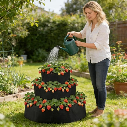 3 Tiered Fabric Strawberry Planter 48 36 24 inch Strawberry Tower Planter Stackable Planters Strawberry Grow Kit