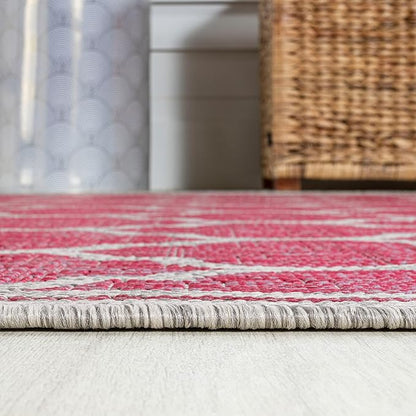 JONATHAN Y Moroccan Trellis Indoor Outdoor Runner Rug 2X10 Fuchsia/Light Gray, Trebol Textured Weave for Backyard, Patio, Porch, Easy-Cleaning, High Traffic, Pet-Friendly, Non-Shedding (SMB109H-210)