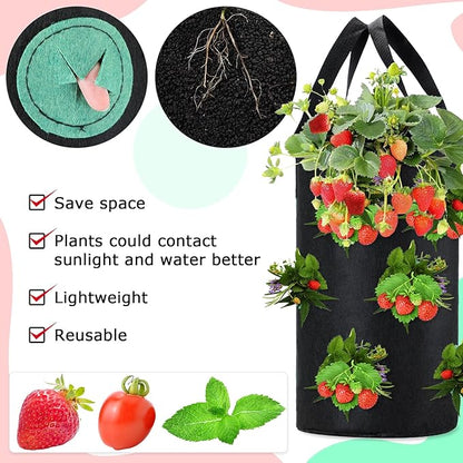 6 Pieces 3 Gallon Tomato and Herb Planter Hanging Aeration Fabric Strawberry Grow Bags Hanging Strawberry Planter Upside Down Tomato Plant Hanger Vegetable Planting Bags for House (Black, Green, Red)