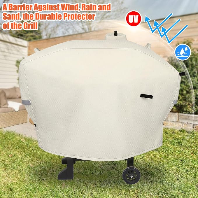 Grill Cover for Camp Chef 24 Pellet Grills, Model DLX 24, SmokePro 24, Woodwind 24 Pro Pellet Grills, PG24, PG24LS, PG24S, PG24SE, PG24LTD, PG24XT, SG24, SmokePro DLX, Anti-UV 600D, Beige