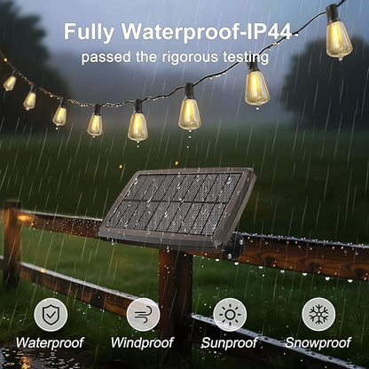 BLIATLUS 25FT Solar String Lights Outdoor Waterproof with Remote Control 8+2 Shatterproof LED ST38 Bulbs for Porch Garden Market Bistro Patio Backyard Fence