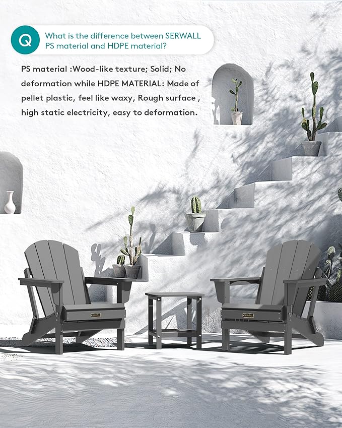 SERWALL Folding Adirondack Chair Set of 6 Weather Resistant Patio Chairs with Wood Texture Fire Pit Chairs- (Folding Gray)