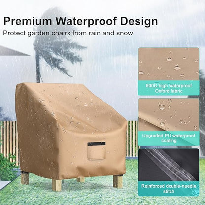 Patio Chair Covers for Outdoor Furniture Waterproof 2 Pack, Lawn Chair Covers 600D Heavy Duty Oxford Cloth, Large Covers for Lounge Lawn Deep Seat 31" W x 33" D x 36" H-Brown