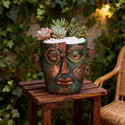 Abstract Face Planter Pot, Hand-Painted Resin Flower Pot with Top Opening for Planting, Decorative Planter for Indoor Plants, Art Accent Flowerpot Decor
