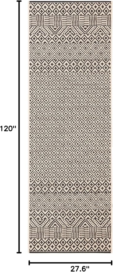 SAFAVIEH Washable Rug Outdoor Courtyard Collection - 2'3" x 10' Runner, Beige & Black, Non-Shedding & Easy Cleaning, Ideal for Patio, Entryway, Mudroom, Hallway, Kitchen (CY6235-25612)