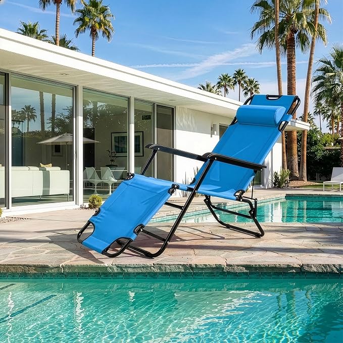 HOMSUPPLIE'S Outdoor Folding Chaise Lounge Chair, Zero Gravity Chair, Patio Sun Lounger Reclining Beach Chair Sun Patio Pool Lawn Recliner Chair with Adjustable Pillow (Blue)
