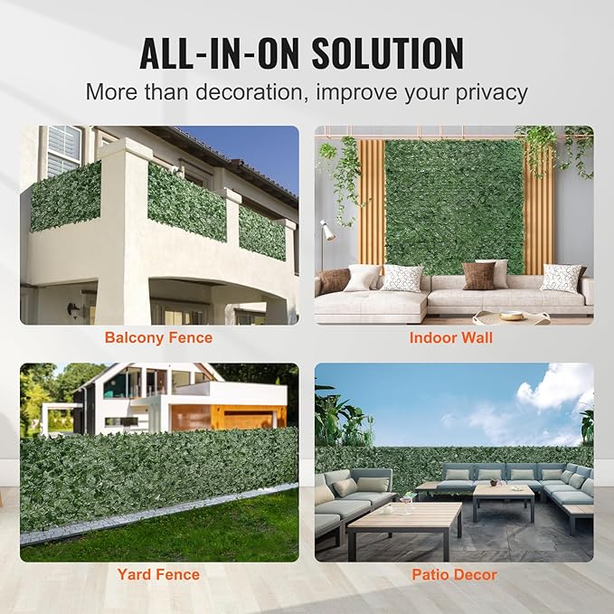 VEVOR Artificial Ivy Privacy Fence Screen, 59 x 118 in Faux Ivy Vine Leaf Hedges Fence, Greenery Privacy Fence with Mesh Cloth Backing, Green Wall Decoration for Outdoor Garden, Yard, Balcony
