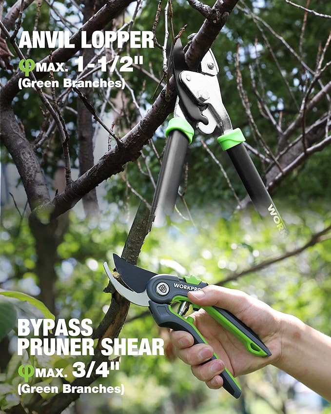 WORKPRO 3-Piece Garden Shears Set - 20” Hedge Shear, 24” Anvil Lopper & 8” Pruning Shear, Heavy-Duty Gardening Clippers with Sharp Blade, Comfort Grip Handle for for Branches, Shrubs, and Hedges