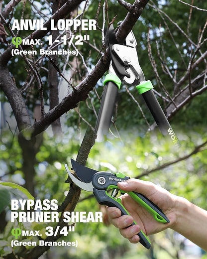 WORKPRO 3-Piece Garden Shears Set - 20” Hedge Shear, 24” Anvil Lopper & 8” Pruning Shear, Heavy-Duty Gardening Clippers with Sharp Blade, Comfort Grip Handle for for Branches, Shrubs, and Hedges