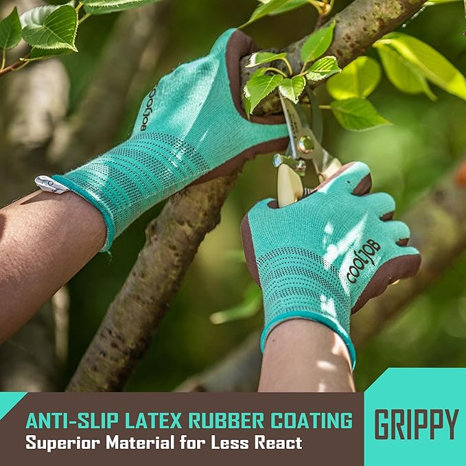 COOLJOB 2 Pairs Breathable Gardening Gloves for Women X-Small, Stretch Soft Modal Base with Non Slip Rubber Coating, Palm Dipped Grip Work for Gardener Worker in Lawn Yard Factory Garden