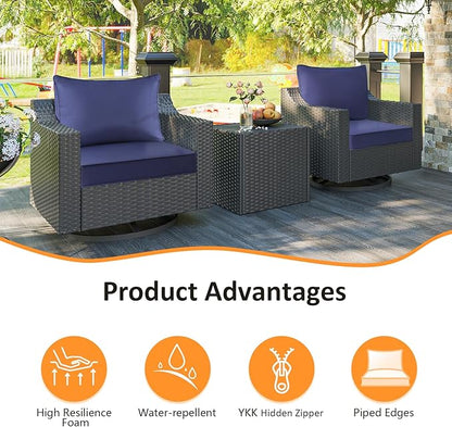 Outdoor Patio Chair Cushions Set, 24" x 24", Set of 2, Water-Repellent, Fade Resistant, Deep Seat Bottom and Back Cushion for Backyard, Couch, Sofa and Patio Furniture, Navy