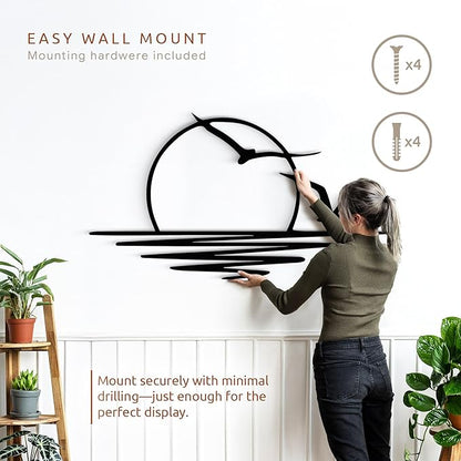 Wita Home Sunset with Seagulls Metal Wall Mounted Art, Handcrafted Metal Home Decor with Static Powder Coating, Eye-Catching Addition to Living Room Decor, Modern Beach Decor for Indoor and Outdoor Spaces, Perfect Housewarming Gift (48 x 24 inches)