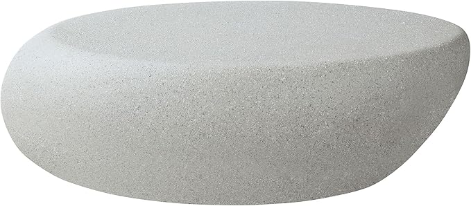 kevinplus 43.31 Modern Oval Coffee Table for Living Room, Contemporary Rustic Style Curved Coffee Table, Fiberglass Material & Grainy Stone Paint, No Assembly, Beige