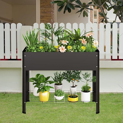 Raised Garden Bed with Detachable Legs Elevated Metal Planter Box for Growing Fresh Herbs Vegetables Flowers Succulents&Other Plants for Outdoor Backyard Patio Deck Balcony Black L