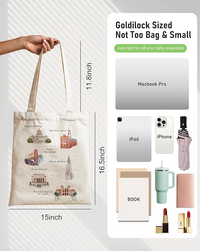 Double-Sided Canvas Tote Bag for Women with Magnetic Snap, Wide Strap & Inner Pocket for Work, Shopping, Travel